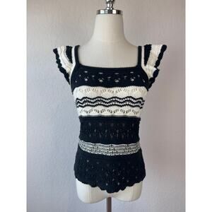 Ann Taylor LOFT Black and White Striped Crochet Top size Small